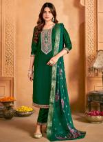 Vichitra Silk Green Traditional Wear Embroidery Work Readymade Kurti Set